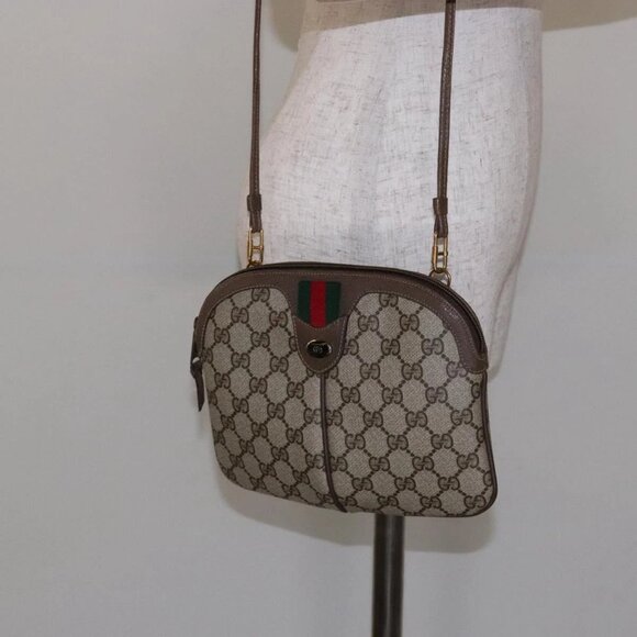 GUCCI GG Supreme Web Sherry Line Shoulder Bag PVC Beige 68 02 047 Auth 139751 - Picture 1 of 16